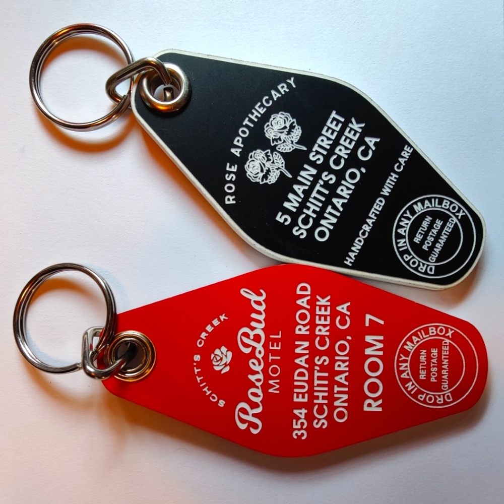 Schitt's Creek motel style keychains